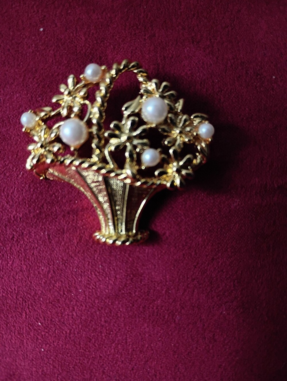 Gold Pearl Floral Basket Brooch - by TRIFARI